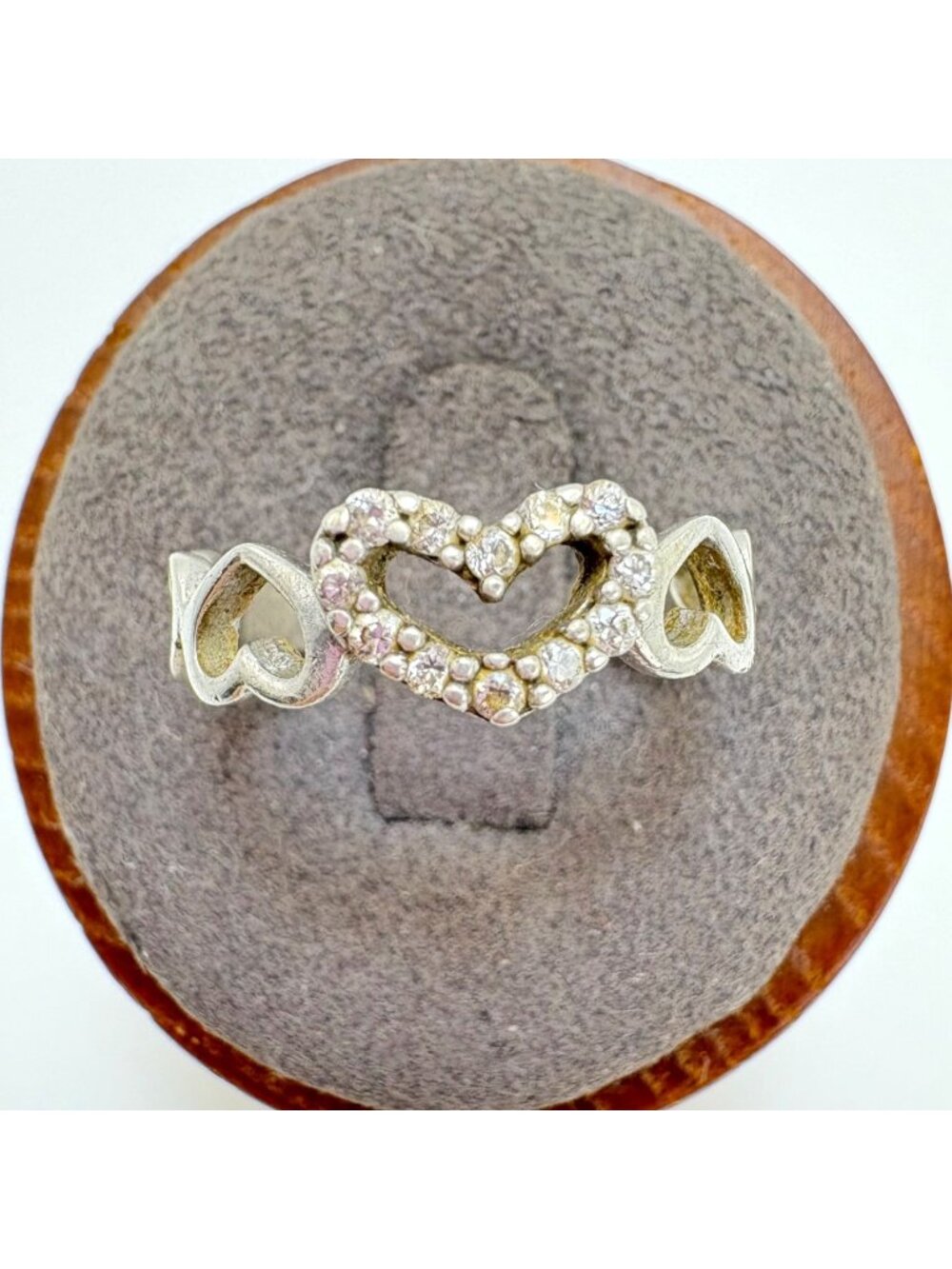 Alternating Heart Design Sterling Silver 925 & CZ Accent Stones Band Ring SZ 7